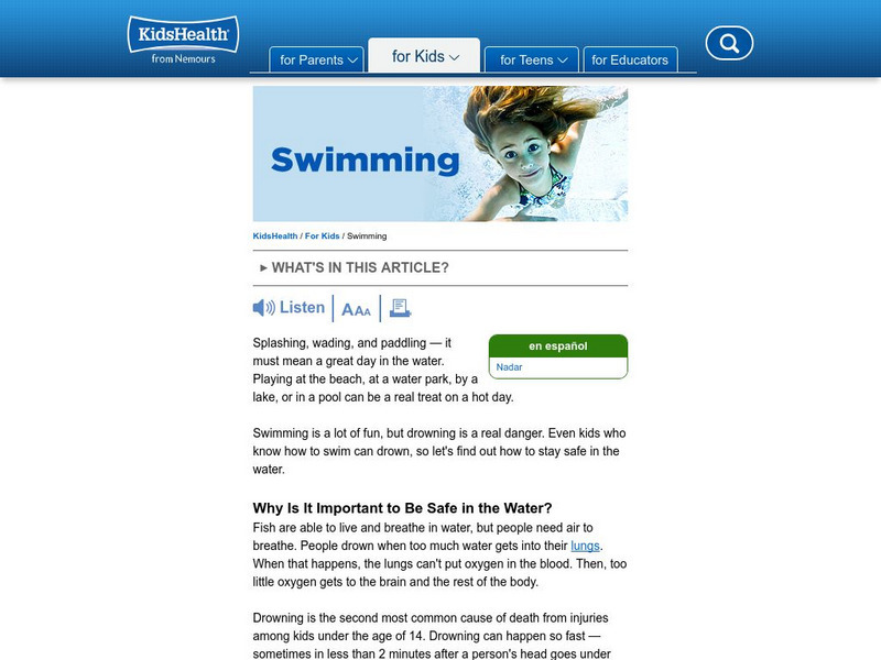 Kids Health: Swimming Article Kids Health: Swimming Article