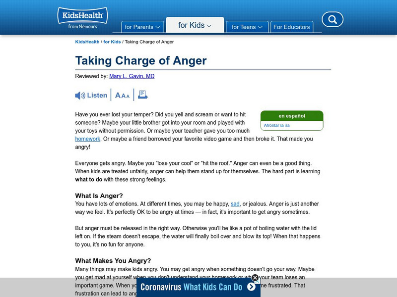Kids Health: Dealing With Anger Article Kids Health: Dealing With Anger Article