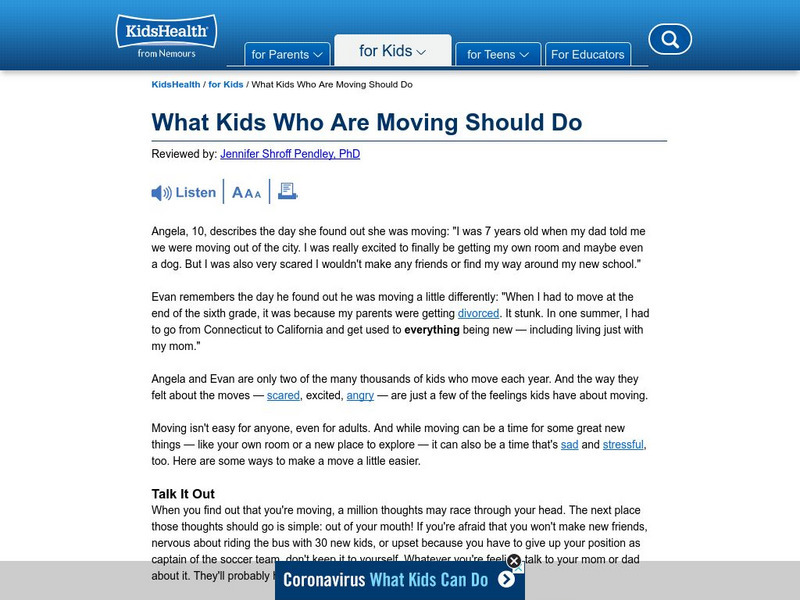 Kids Health: What Kids Who Are Moving Should Do Article Kids Health: What Kids Who Are Moving Should Do Article
