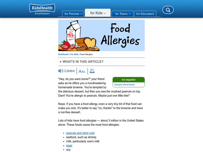 Kids Health: Food Allergies Article Kids Health: Food Allergies Article