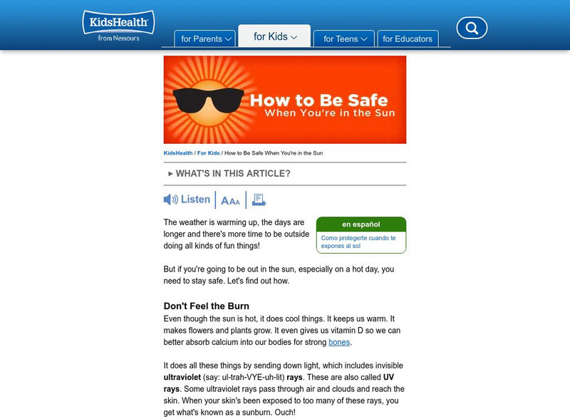 Kids Health: How to Be Safe When You're in the Sun Article Kids Health: How to Be Safe When You're in the Sun Article