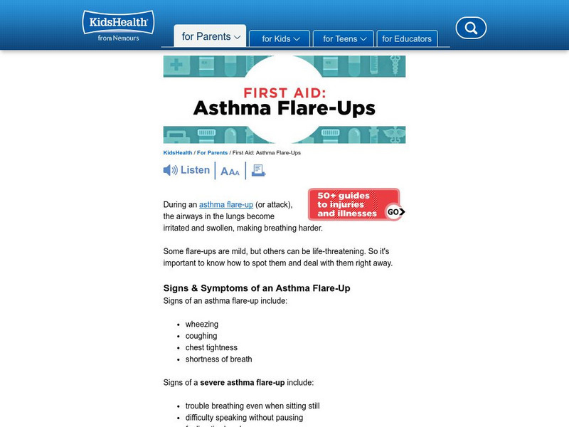 Kids Health: Asthma Flare Ups Instruction Sheet Article Kids Health: Asthma Flare Ups Instruction Sheet Article
