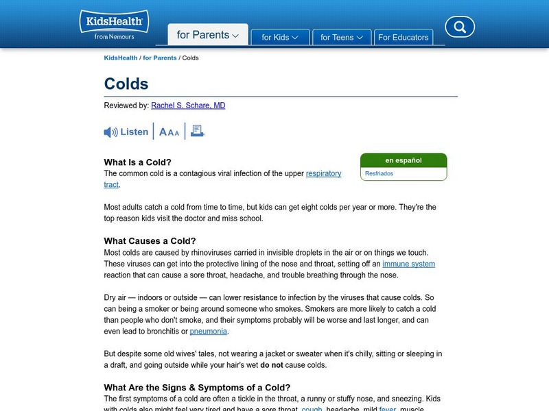 Kids Health: Common Cold Article Kids Health: Common Cold Article
