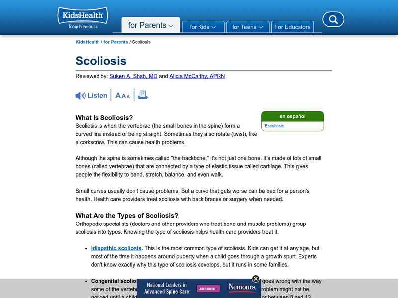 Kids Health: Treating Scoliosis Article Kids Health: Treating Scoliosis Article