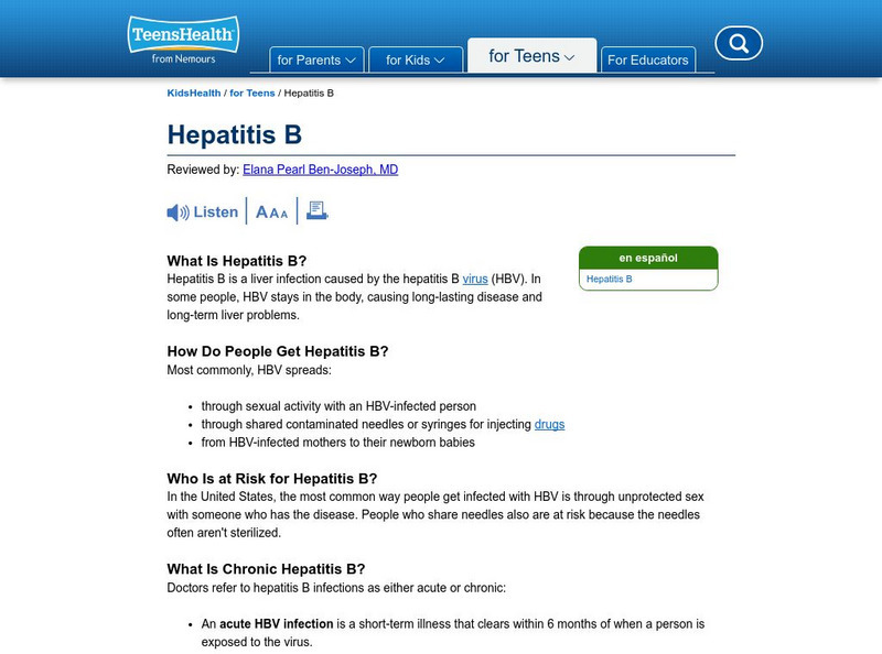 Kids Health: Hepatitis B Article Kids Health: Hepatitis B Article