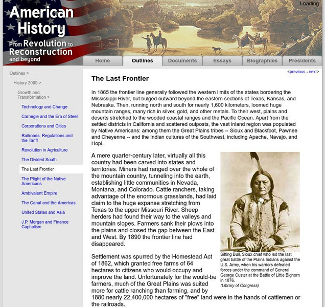American History: Outlines: The Last Frontier Handout American History: Outlines: The Last Frontier Handout
