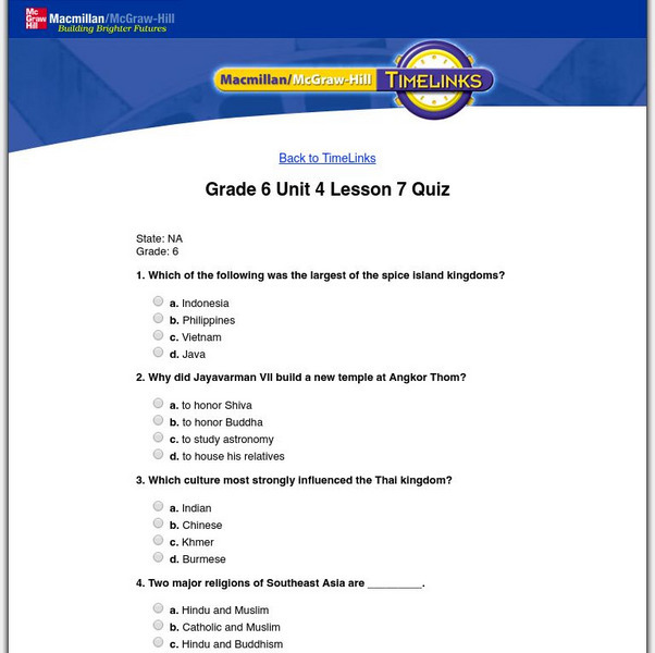 Macmillan/mc Graw Hill: The World, Vol. 1: Culture & Change: Lesson 7 Quiz Unknown Type