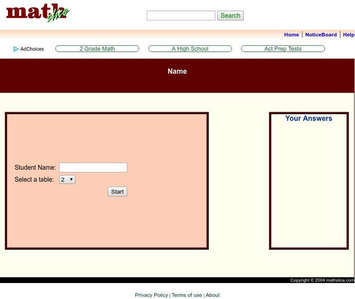 Math Slice: Practice Tables Unknown Type Math Slice: Practice Tables Unknown Type