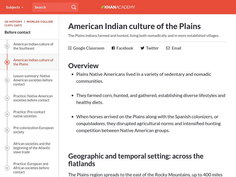Khan Academy: American Indian Culture of the Plains Website Khan Academy: American Indian Culture of the Plains Website