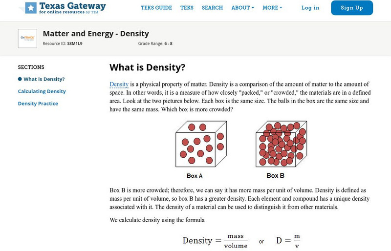 Texas Gateway: What Is Density? Unit Plan Texas Gateway: What Is Density? Unit Plan