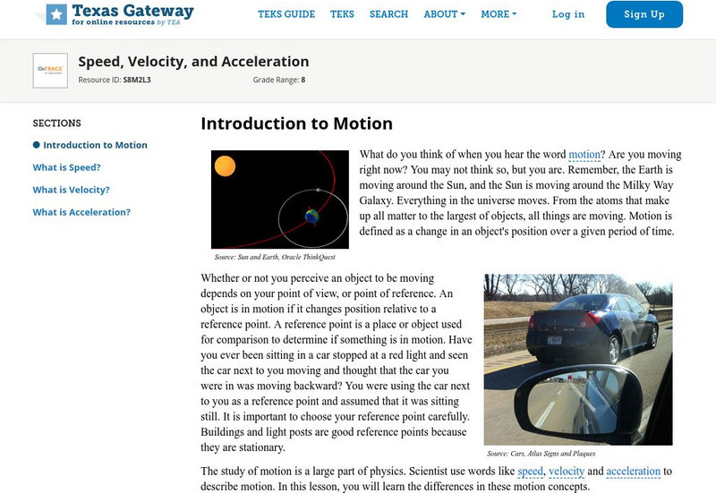 Texas Gateway: Introduction to Motion Unit Plan