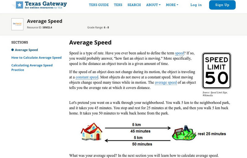 Texas Gateway: Average Speed Unit Plan Texas Gateway: Average Speed Unit Plan