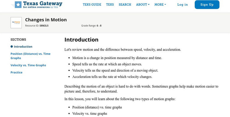 Texas Gateway: Changes in Motion Unit Plan Texas Gateway: Changes in Motion Unit Plan