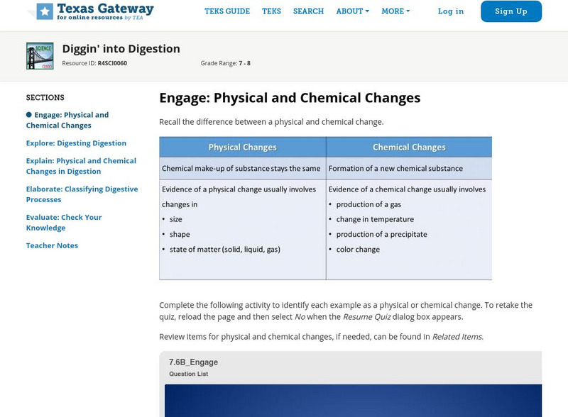 Texas Gateway: Diggin' Into Digestion Unit Plan Texas Gateway: Diggin' Into Digestion Unit Plan