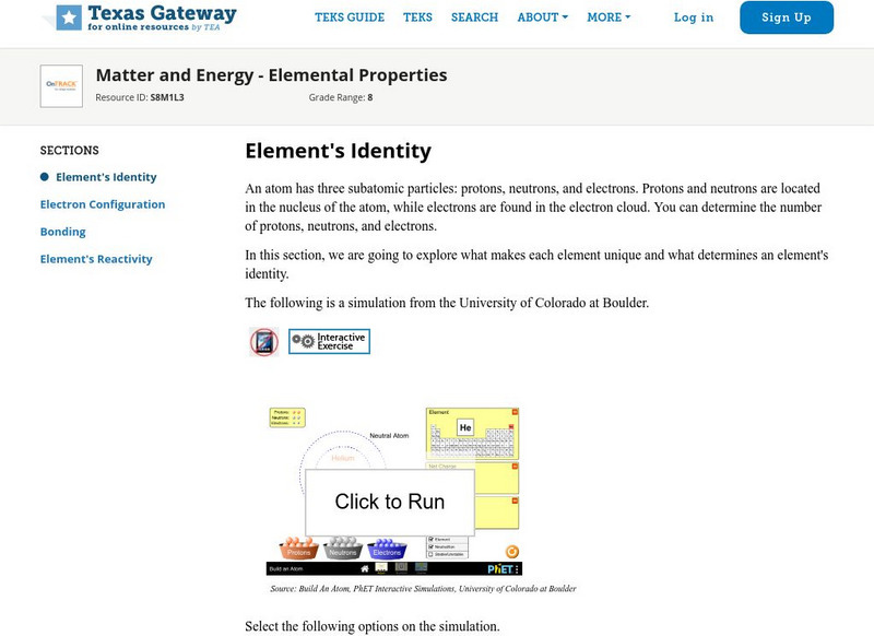 Texas Gateway: Matter and Energy: Elemental Properties Unit Plan Texas Gateway: Matter and Energy: Elemental Properties Unit Plan