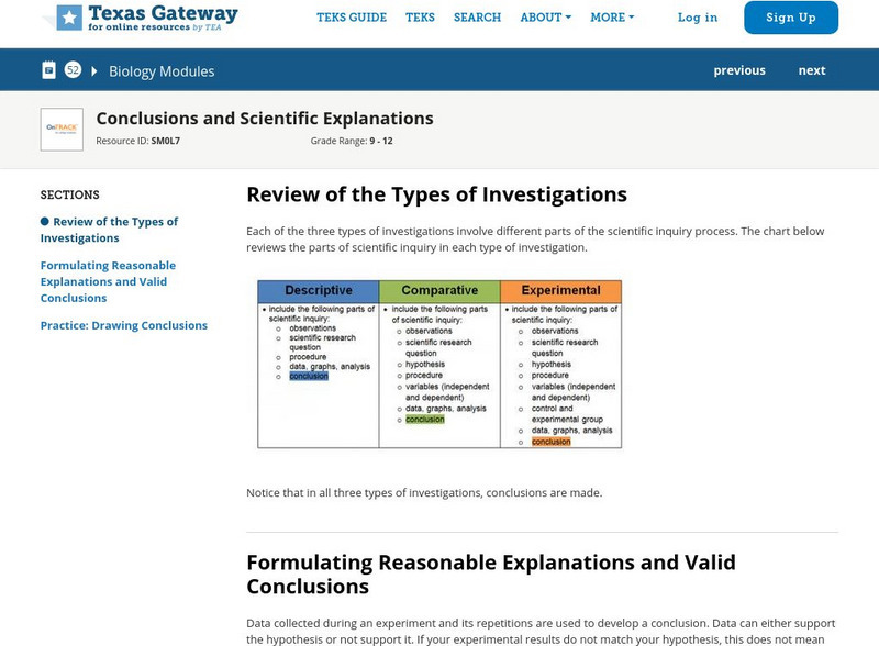 Texas Gateway: Conclusions and Scientific Explanations Unit Plan