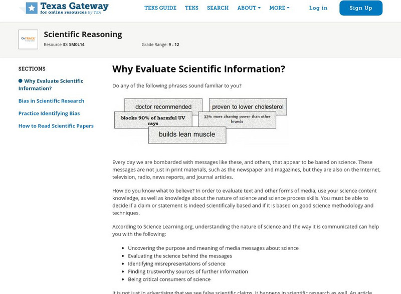 Texas Gateway: Scientific Reasoning Unit Plan