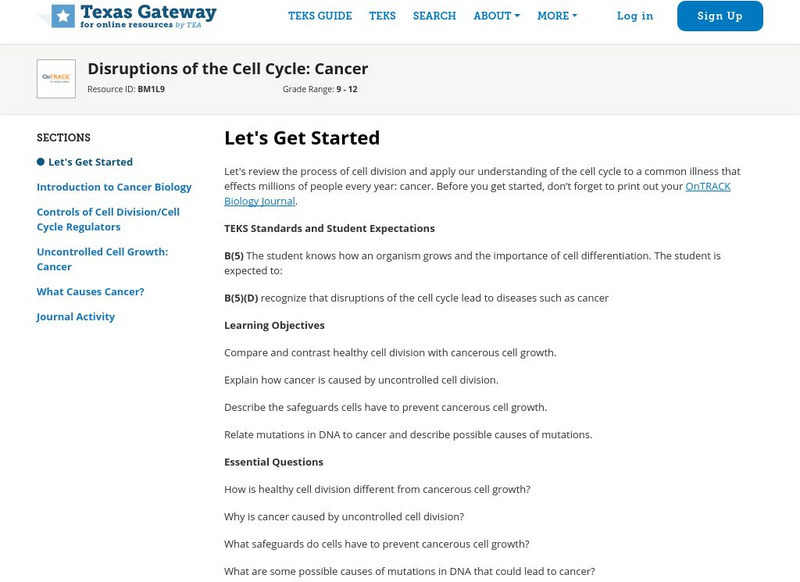 Texas Gateway: Disruptions of the Cell Cycle: Cancer Unit Plan Texas Gateway: Disruptions of the Cell Cycle: Cancer Unit Plan