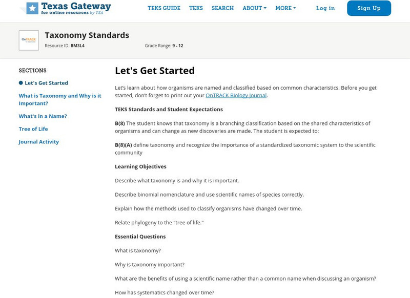 Texas Gateway: Taxonomy Standards Unit Plan Texas Gateway: Taxonomy Standards Unit Plan