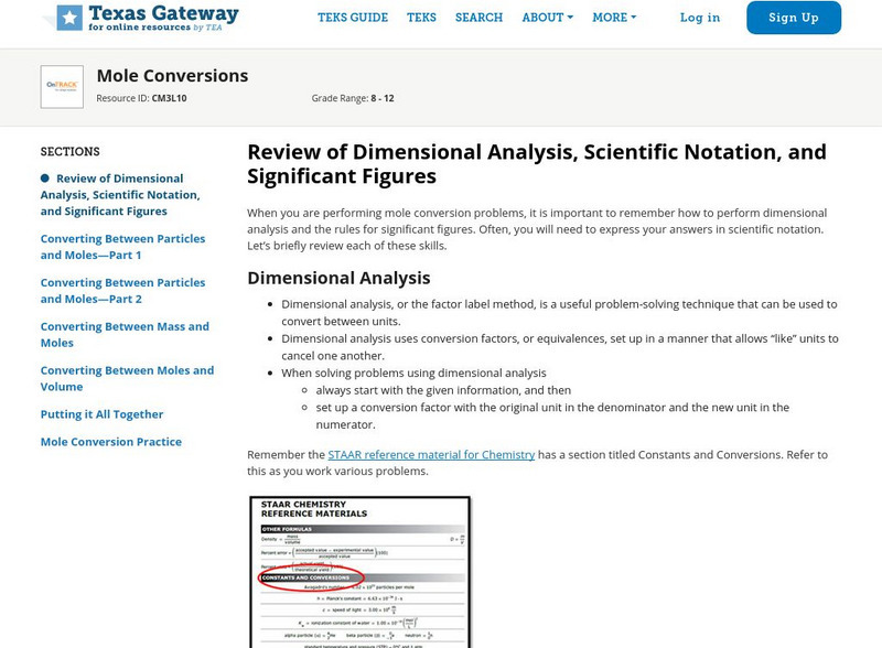 Texas Gateway: Mole Conversions Unit Plan Texas Gateway: Mole Conversions Unit Plan