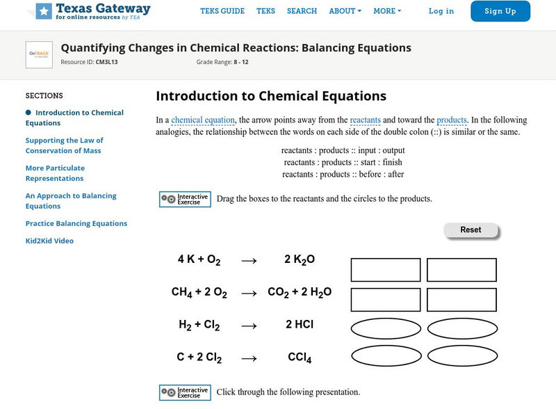 Texas Gateway: Balancing Equations Unit Plan Texas Gateway: Balancing Equations Unit Plan