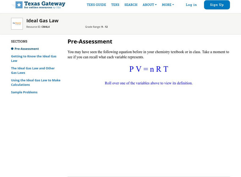 Texas Gateway: Ideal Gas Law Unit Plan Texas Gateway: Ideal Gas Law Unit Plan