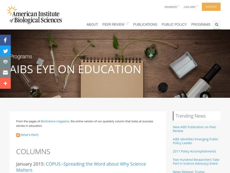 American Insitute of Biological Sciences: Eye on Education Website