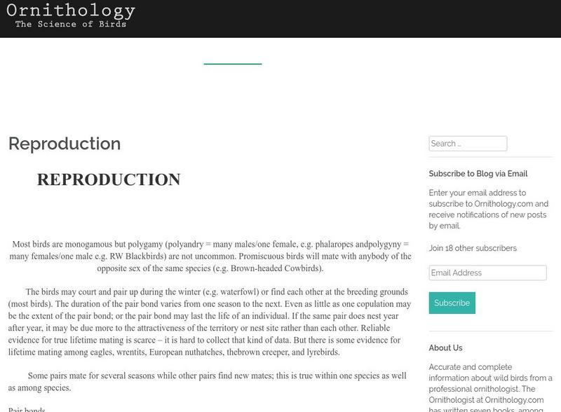 Ornithology: Avian Reproduction Handout Ornithology: Avian Reproduction Handout