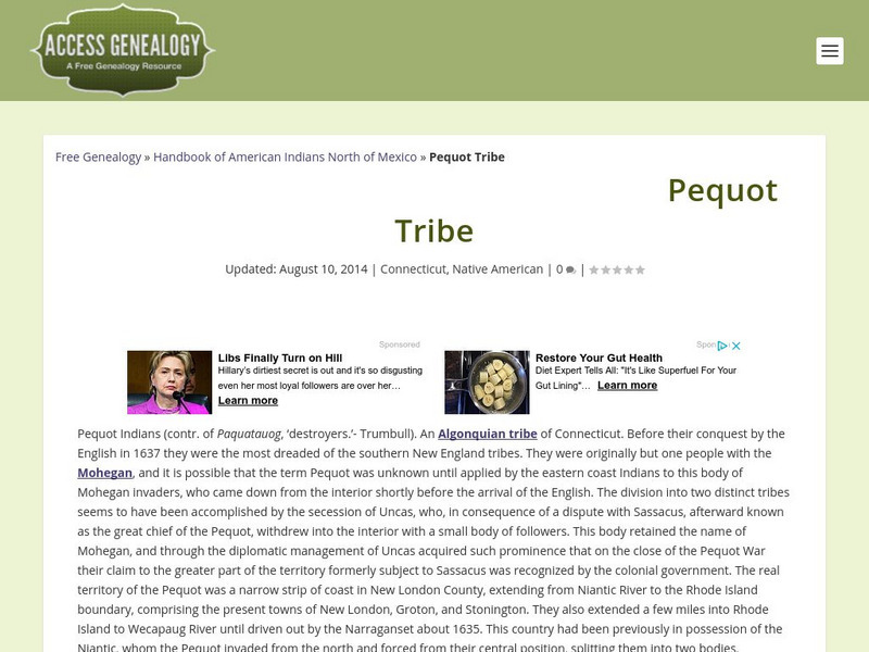 Access Genealogy: Pequot Indian History Handout Access Genealogy: Pequot Indian History Handout