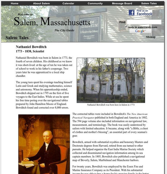 Nathaniel Bowditch, Scientist Handout