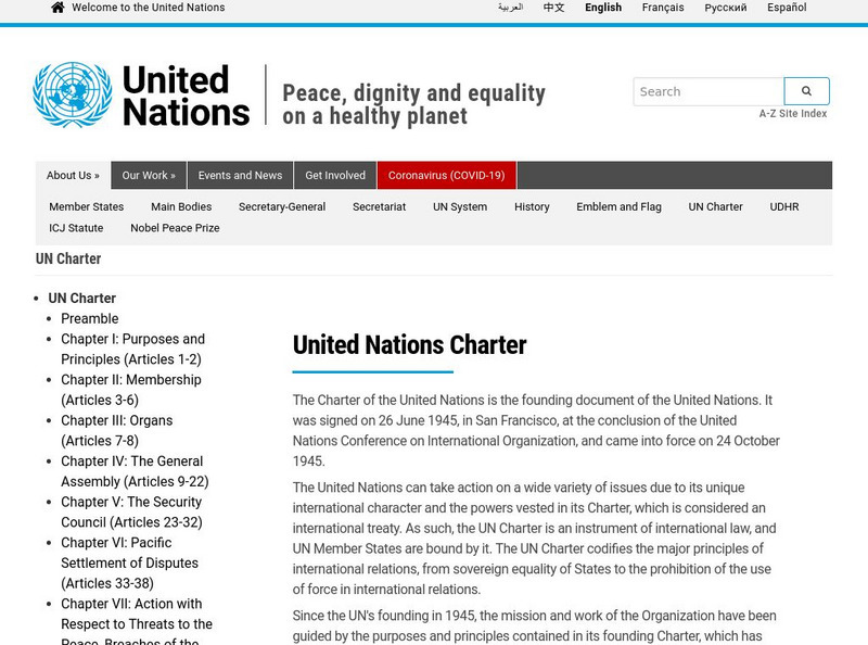 United Nations: Charter of the United Nations Primary United Nations: Charter of the United Nations Primary