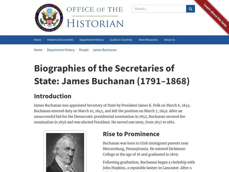 Biographies of the Secretaries of State: James Buchanan (1791 1868) Handout Biographies of the Secretaries of State: James Buchanan (1791 1868) Handout