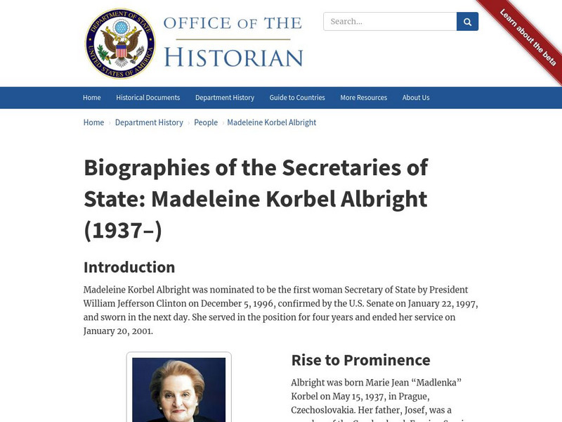 Biographies of the Secretaries of State: Madeleine Korbel Albright Handout Biographies of the Secretaries of State: Madeleine Korbel Albright Handout