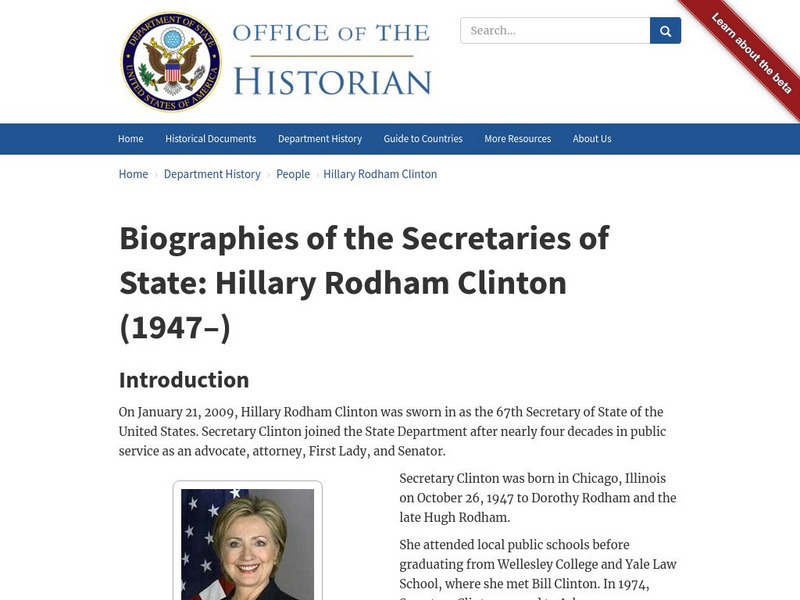 Biographies of the Secretaries of State: Hillary Rodham Clinton Handout Biographies of the Secretaries of State: Hillary Rodham Clinton Handout
