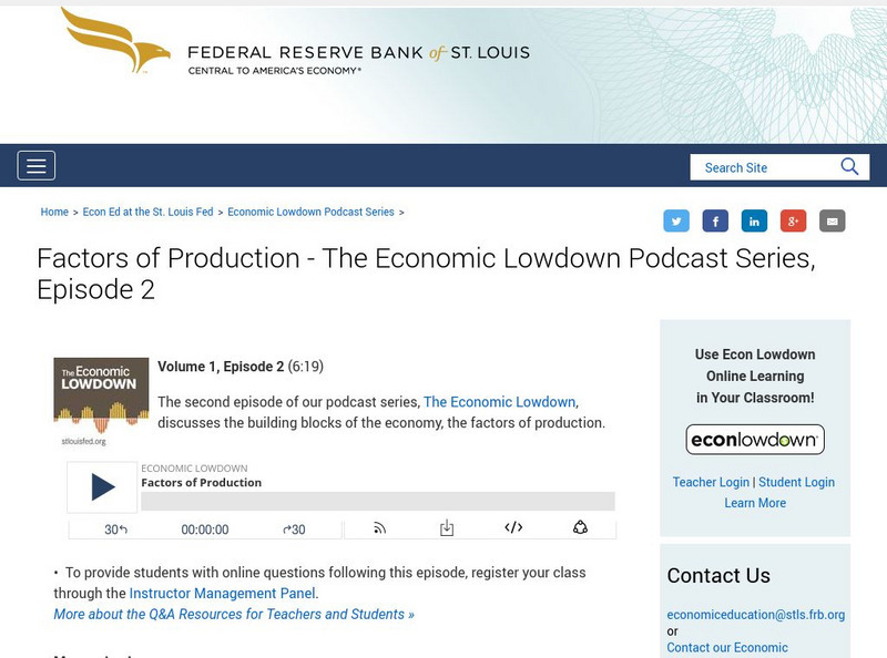 St. Louis Fed: Factors of Production: Economic Lowdown Podcast Series, Episode 2 Audio St. Louis Fed: Factors of Production: Economic Lowdown Podcast Series, Episode 2 Audio