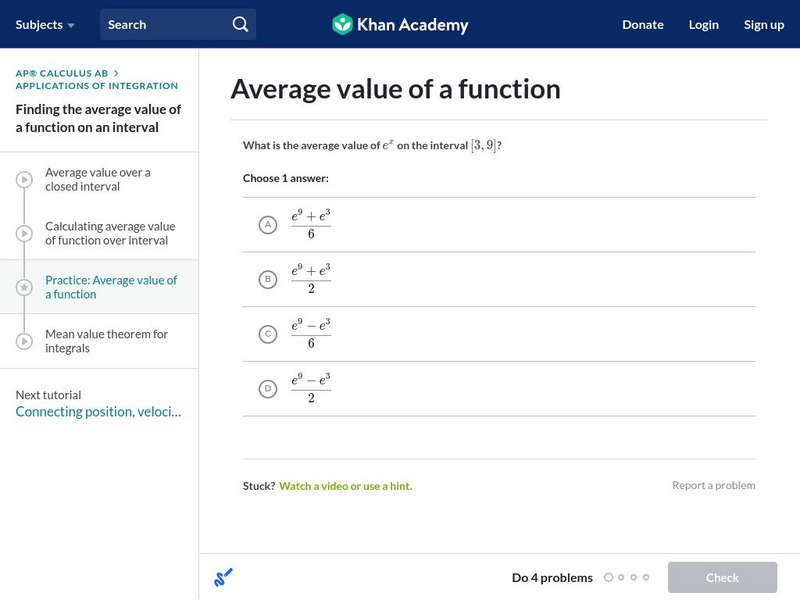Khan Academy: Practice Average Value of a Function Interactive