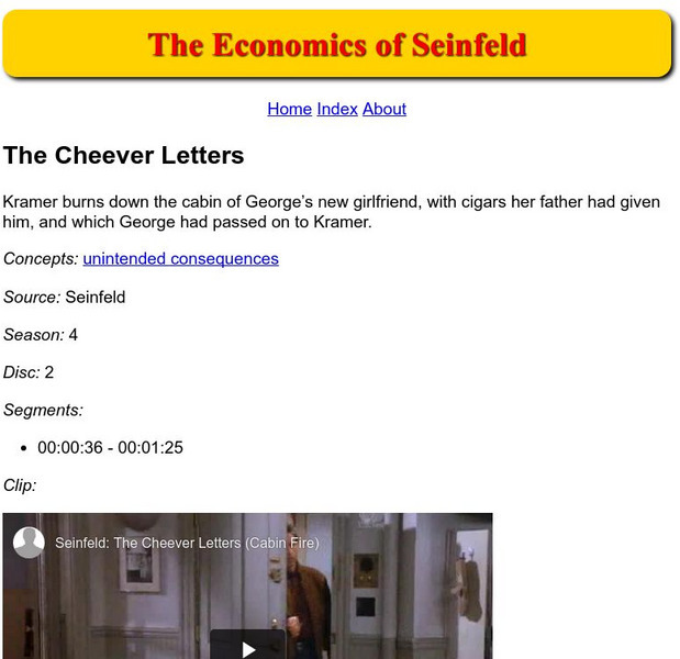 The Economics of Seinfeld: The Cheever Letters Instructional Video The Economics of Seinfeld: The Cheever Letters Instructional Video