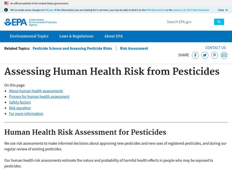 Epa: Assessing Health Risks From Pesticides Handout Epa: Assessing Health Risks From Pesticides Handout