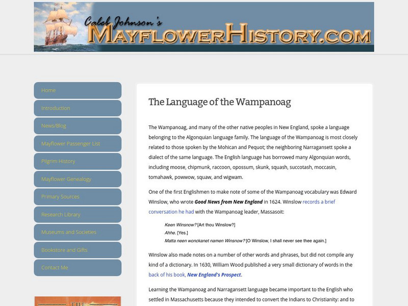 Mayflower history.com: The Language of the Wampanoag Handout