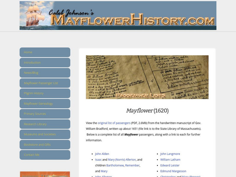 Mayflower history.com: Mayflower Passenger List (1620) Handout Mayflower history.com: Mayflower Passenger List (1620) Handout