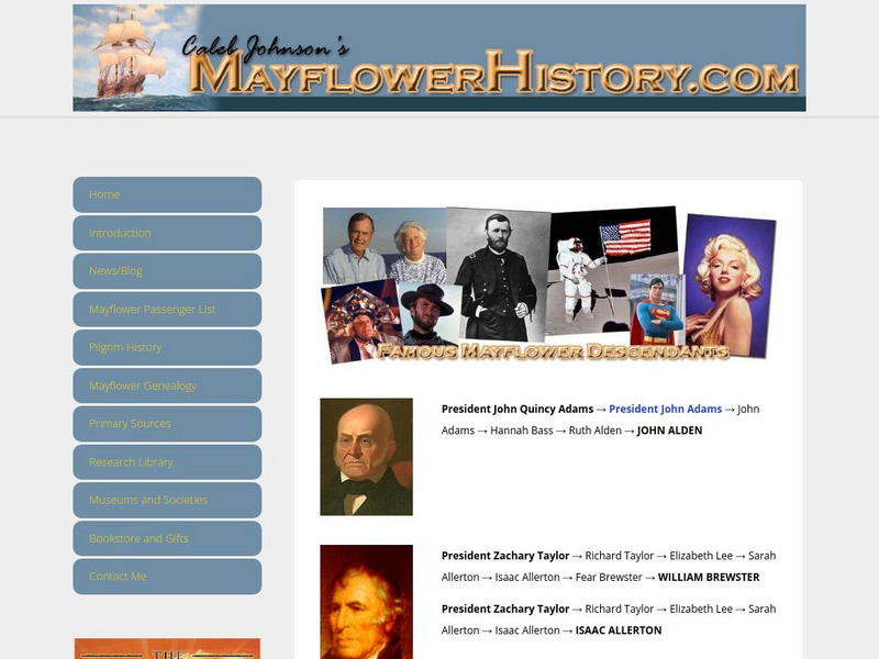 Mayflower History: Famous Mayflower Descendents Website