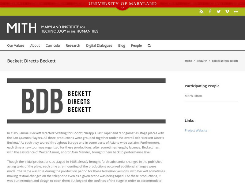 University of Maryland: Beckett Directs Beckett Website