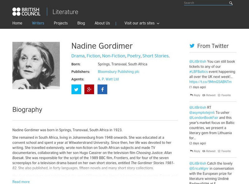 British Council Arts: Nadine Gordimer Activity British Council Arts: Nadine Gordimer Activity