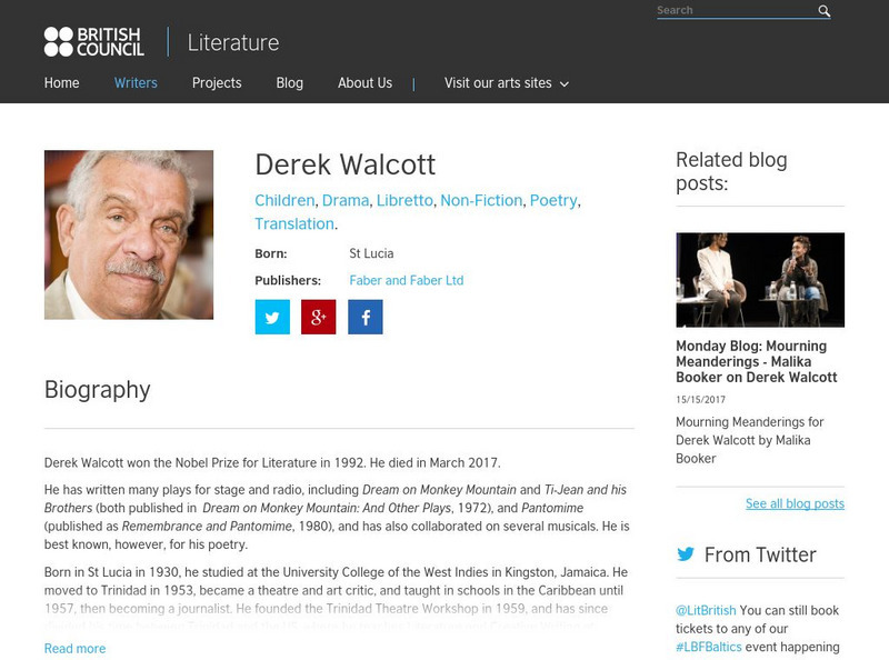 British Council Arts: Derek Walcott Activity