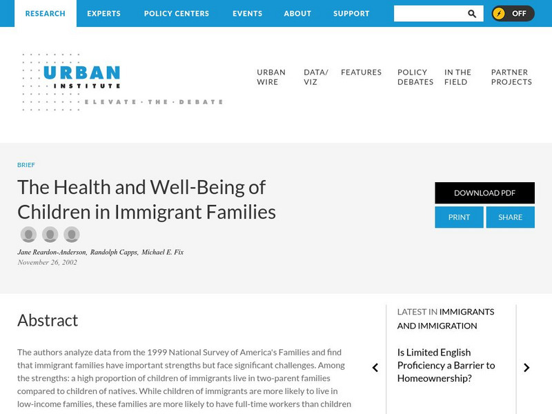 Urban Inst: The Health of Children in Immigrant Families Article Urban Inst: The Health of Children in Immigrant Families Article