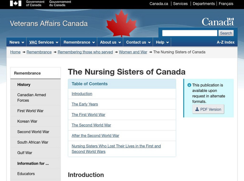 Veterans Affairs Canada: Canada's Nursing Sisters Website Veterans Affairs Canada: Canada's Nursing Sisters Website