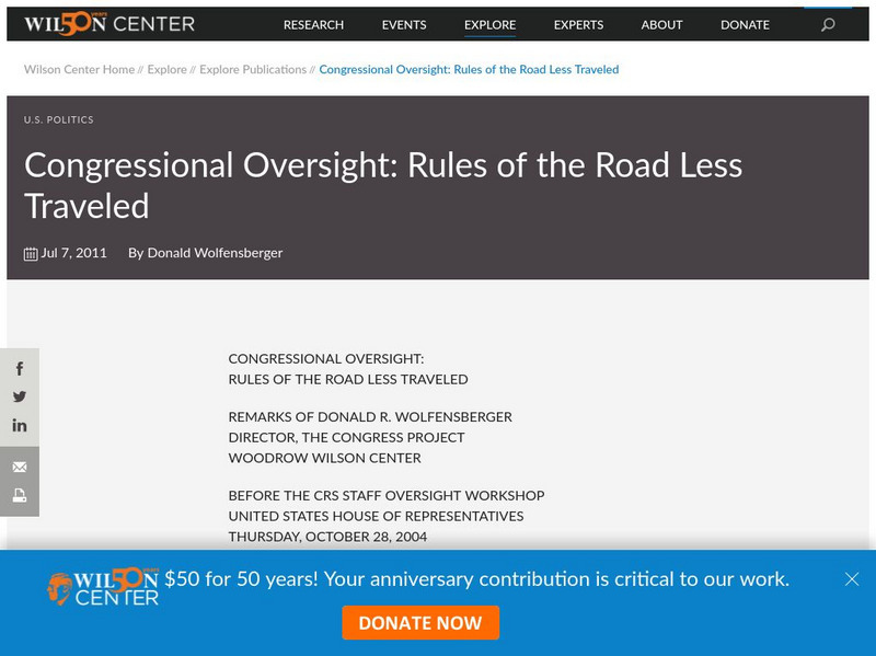 Wwics: Congressional Oversight: Rules of the Road Less Traveled Article