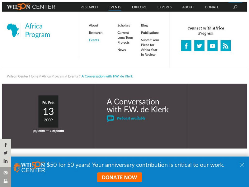 W. Wilson International Centre for Scholars: Conversation With f.w. De Klerk Website