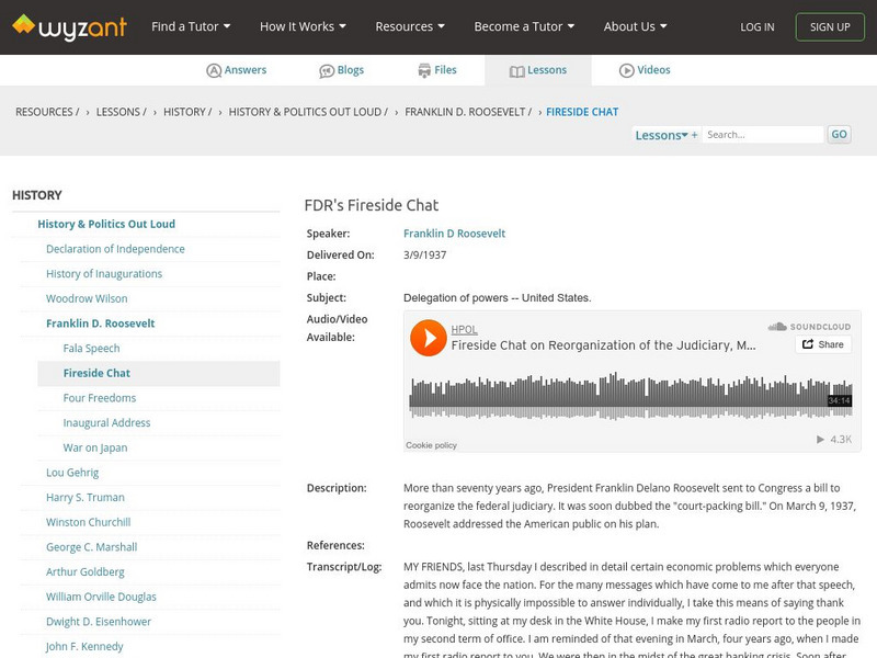 Wyzant: History and Politics Out Loud: Fireside Chat on Reorganization of the Judiciary Audio Wyzant: History and Politics Out Loud: Fireside Chat on Reorganization of the Judiciary Audio