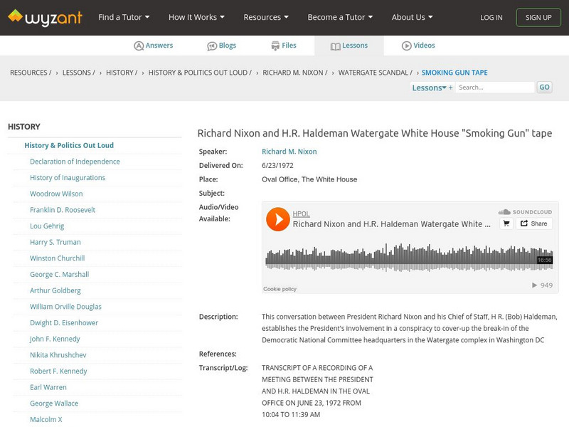 Wyzant: History and Politics Out Loud: Richard Nixon: Watergate Tapes Audio
